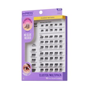 Impress Falsies Pre-Glued False Eyelashes Multipack - Classic Natural | 50 Lash Clusters. 8mm-14mm