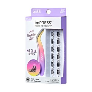 Impress Falsies Pre-Glued False Eyelashes Minipack - Edgy | 12 Lash Clusters. With Mini Applicator. 14mm-16mm