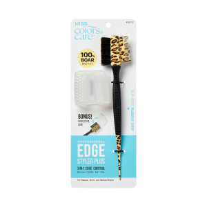 Kiss Colors & Care Edge Brush with Case | Edge Styling Brush. Baby Hair Brush. Edge Control Brush. Parting Comb. Protective Case