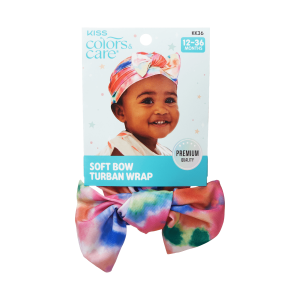 Kiss Colors & Care Soft & Silky Pre-Tied Top Knot Bow Turban Wrap for Toddlers - Tie-Dye | 12-36 months. Hair Turban. Hair Accessories