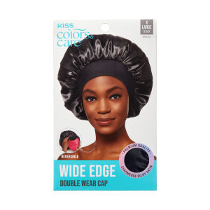 Kiss Colors & Care Silky Satin Double Wear Cap. XL - Black | Reversible. Extra-Large. Silk Bonnet. Sleep Bonnet. Hair Accessories