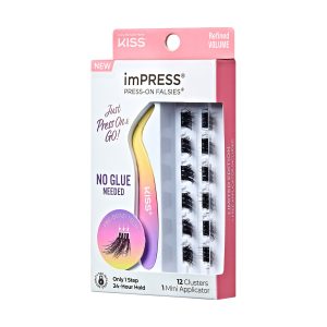 Impress Falsies Pre-Glued False Eyelashes Minipack - Refined | 12 Lash Clusters. With Mini Applicator. 10mm-12mm