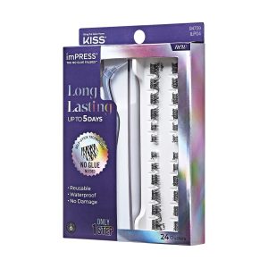 Impress Falsies Long Lasting Pre-Glued False Eyelashes Starter Kit - Demi Bold | 24 Lash Clusters. With Applicator. Up To 5 Day Wear. 5mm-14mm