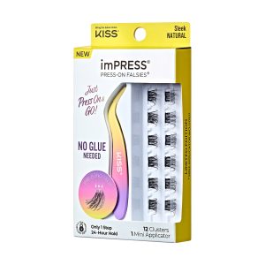 Impress Falsies Pre-Glued False Eyelashes Minipack - Sleek | 12 Lash Clusters. With Mini Applicator. 12mm-14mm