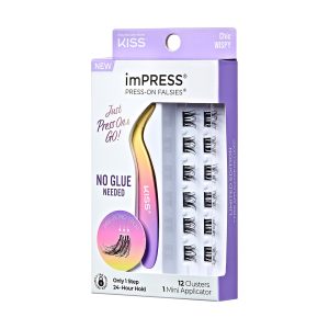 Impress Falsies Pre-Glued False Eyelashes Minipack - Chic | 12 Lash Clusters. With Mini Applicator. 12mm-14mm