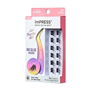 Impress Falsies Pre-Glued False Eyelashes Minipack - Bold | 12 Lash Clusters. With Mini Applicator. 12mm-14mm