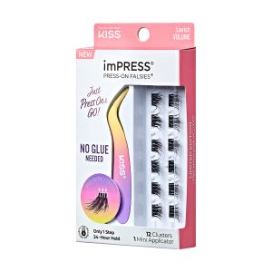 Impress Falsies Pre-Glued False Eyelashes Minipack - Lavish | 12 Lash Clusters. With Mini Applicator. 12mm-14mm
