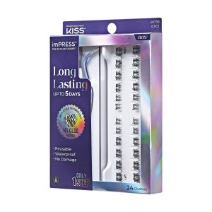 Impress Falsies Long Lasting Pre-Glued False Eyelashes Starter Kit - Demi Wispy | 24 Lash Clusters. With Applicator. Up To 5 Day Wear. 5mm-14mm