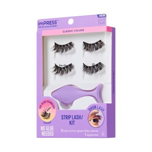 Impress Falsies Pre-Glued Strip False Eyelashes Starter Kit - Classic Volume | 2 Pairs. With Applicator. 10mm