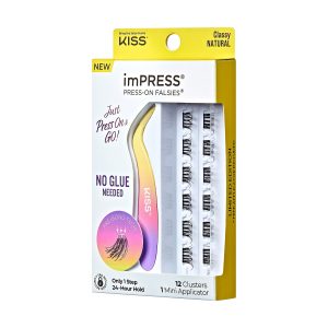 Impress Falsies Pre-Glued False Eyelashes Minipack - Classy | 12 Lash Clusters. With Mini Applicator. 10mm-12mm