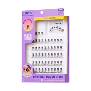 Impress Falsies Pre-Glued Individual False Eyelashes Multipack - Classic Natural | 60 Lash Clusters. 8mm-16mm