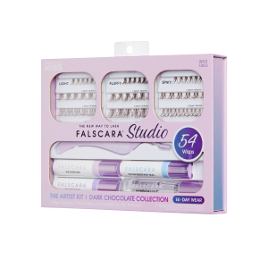 Falscara Studio Lash Extension Kit  - Dark Chocolate Volume | DIY False Lash Extensions. Full Glam. Cluster Lash. Wispy Lashes. 54 Wisps. 10mm-14mm