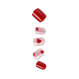 Impress Design No Glue Fake Press On Nails - Good 4 You | Design. Pink & Red. Short. Squoval. Manicure
