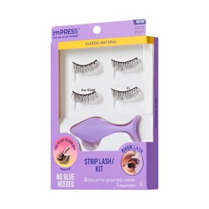 Impress Falsies Pre-Glued Strip False Eyelashes Starter Kit - Classic Natural | 2 Pairs. With Applicator. 12mm