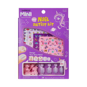 Impress Mini Nail Artist Kit No Glue Fake Press On Nails - Unicorn Dream | Design. Multicolor. Kids. Squoval. Manicure