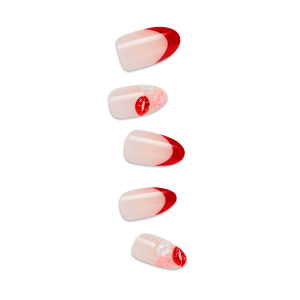 Impress Design No Glue Fake Press On Nails - Lover | 3D & Jewel French Design. Red. Medium. Almond. Manicure