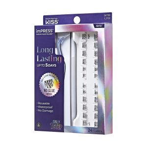 Impress Falsies Long Lasting Pre-Glued False Eyelashes Starter Kit - Demi Natural | 24 Lash Clusters. With Applicator. Up To 5 Day Wear. 5mm-14mm