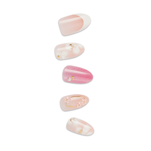 Impress Design No Glue Fake Press On Nails - Bloom Luxe | 3D & Jewel Design. Pink. Medium. Almond. Manicure