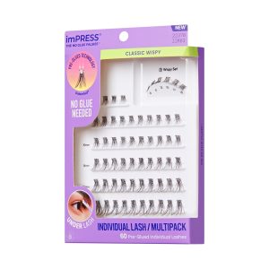 Impress Falsies Pre-Glued Individual False Eyelashes Multipack- Classic Wispy | 60 Lash Clusters. 8mm-16mm