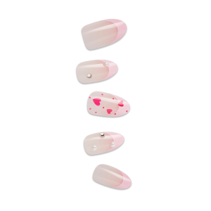 Impress Design No Glue Fake Press On Nails - Still The One | 3D & Jewel French Design. Pink. Medium. Almond. Manicure