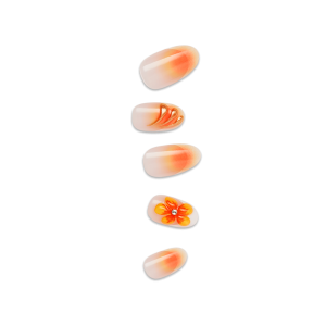 Impress Design No Glue Fake Press On Nails - Sea Bloom | 3D & Jewel Design. Orange. Medium. Oval. Manicure
