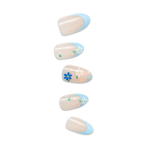 Impress Design No Glue Fake Press On Nails - Golden Nest | French Design. Blue. Medium. Almond. Manicure