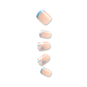 Impress French No Glue Fake Press On Nails - Snooze | French Design. Blue. Short. Squoval. Manicure