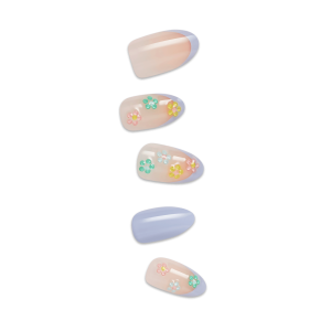 Impress Design No Glue Fake Press On Nails - Pastel Bloom | 3D & Jewel French Design. Multicolor. Medium. Almond. Manicure