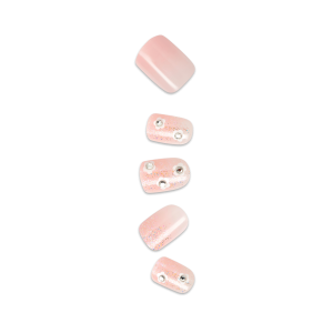 Impress Design No Glue Fake Press On Nails - The Beginning | 3D & Jewel Design. Pink. Short. Squoval. Manicure