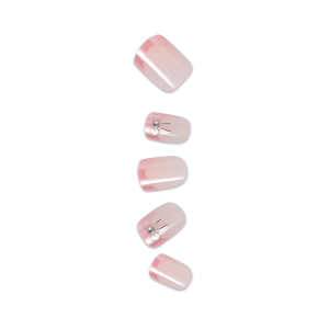 Impress Design No Glue Fake Press On Nails - Soft Petals | 3D & Jewel French Design. Pink. Short. Squoval. Manicure